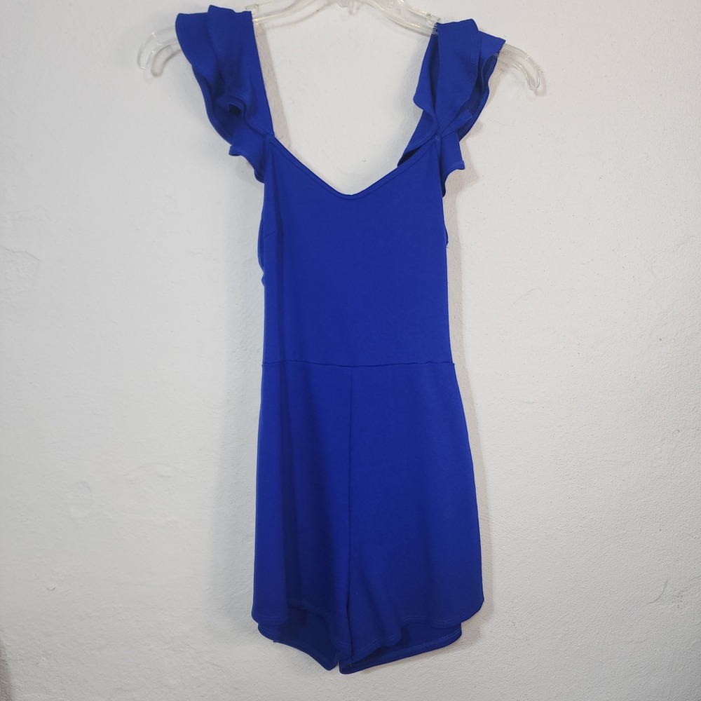 Rolla Coster Romper Women Small Blue Ruffleβ Tie Back Cutout Shorts